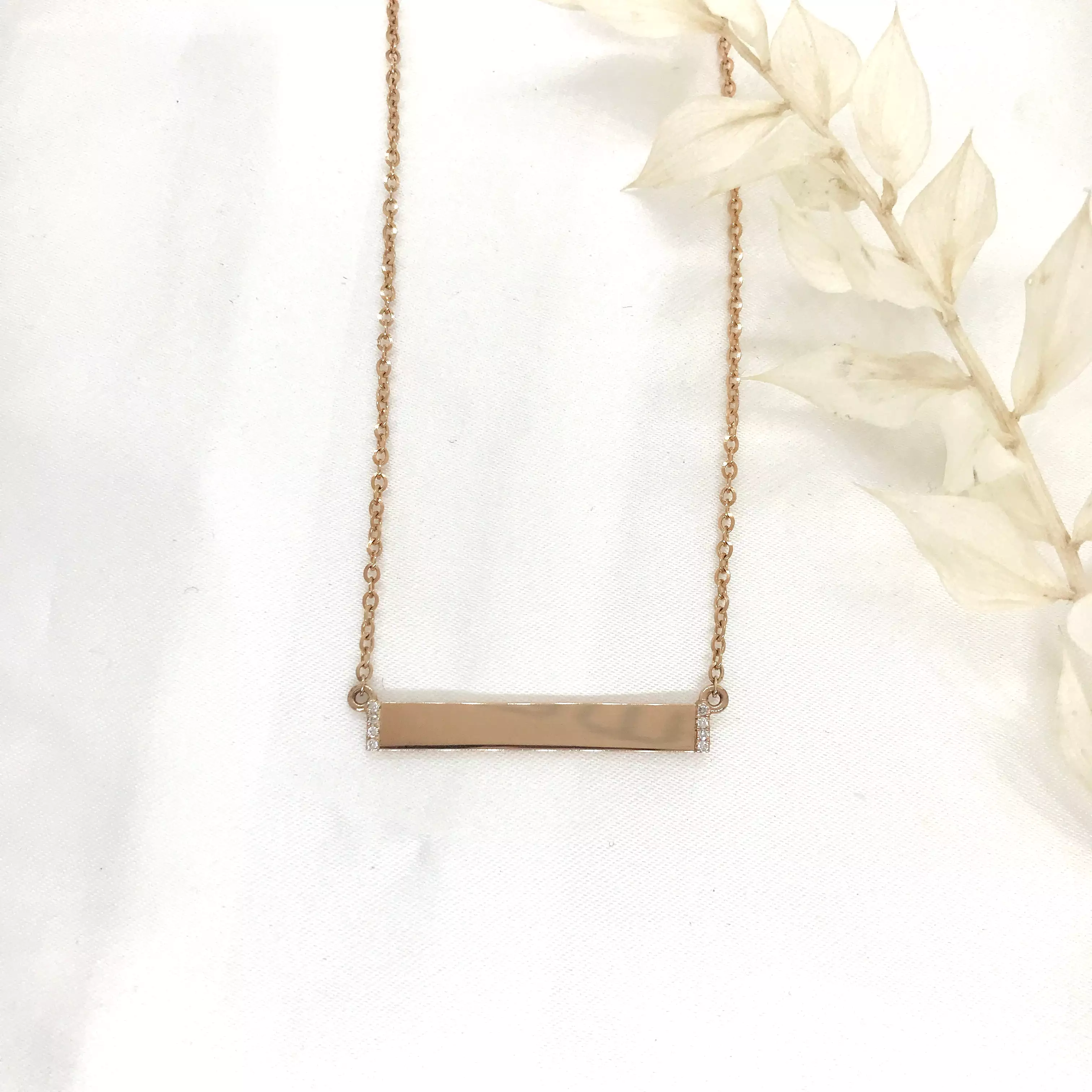 10k Rose Gold Diamond Engravable Bar Necklace