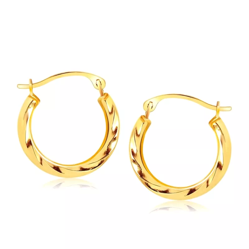 10k Yellow Gold Hoop Earrings in Textured Polished Style (5/8 inch Diameter)