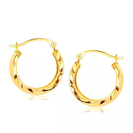 10k Yellow Gold Hoop Earrings in Textured Polished Style (5/8 inch Diameter)