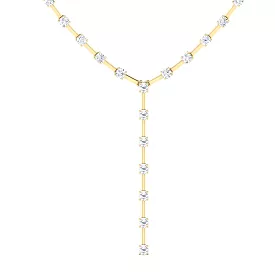 14K & 18K Gold Round Strand Drop Y Diamond Necklace 2.29 ct, Lab Grown