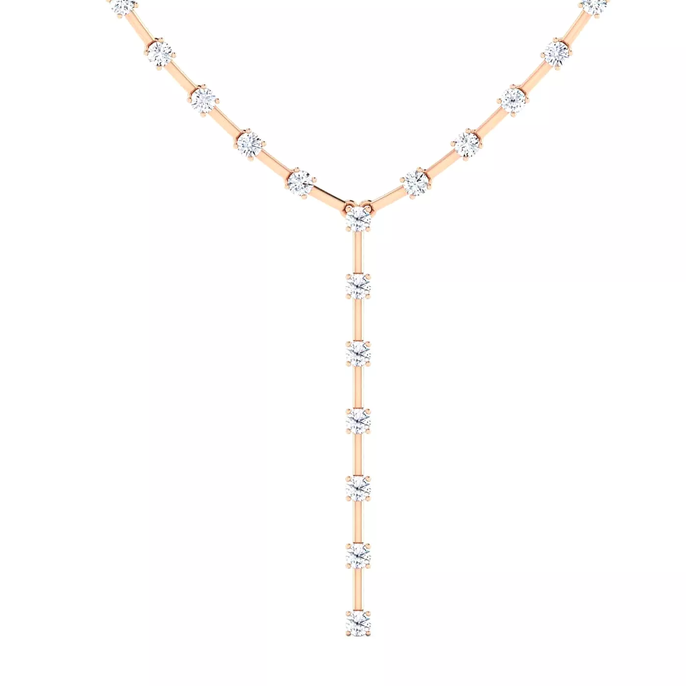 14K & 18K Gold Round Strand Drop Y Diamond Necklace 2.29 ct, Lab Grown