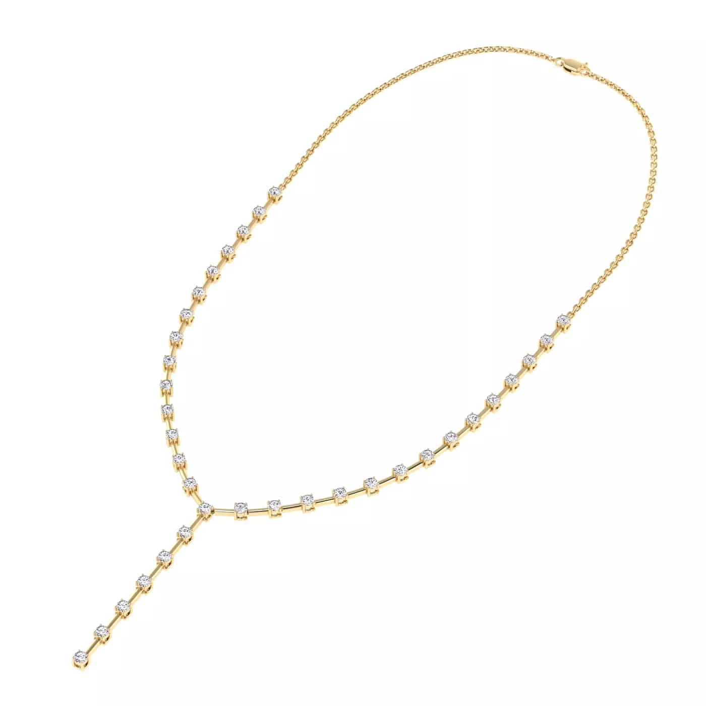 14K & 18K Gold Round Strand Drop Y Diamond Necklace 2.29 ct, Lab Grown