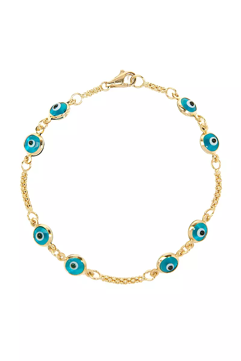 14k Gold Blue Evil Eye Bracelet