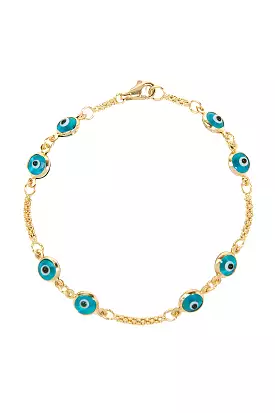 14k Gold Blue Evil Eye Bracelet