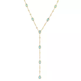 14K Gold Blue Topaz & Diamond Y Necklace