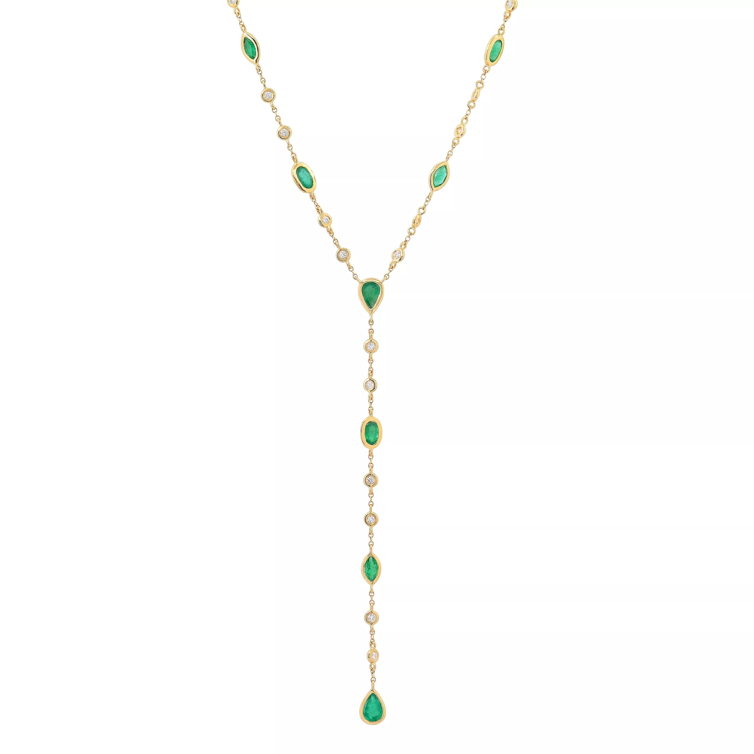 14K Gold Emerald & Diamond Y Necklace