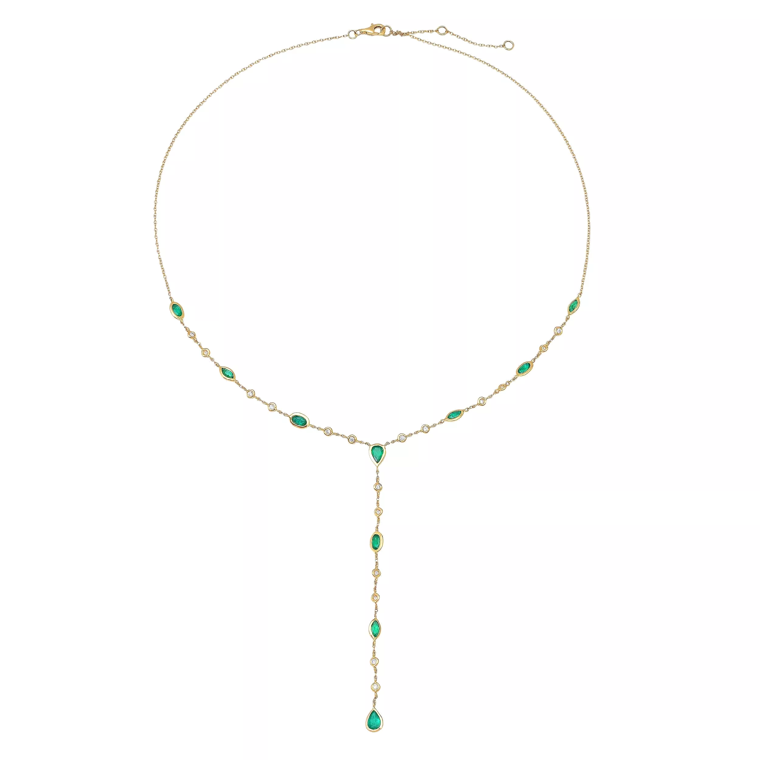 14K Gold Emerald & Diamond Y Necklace