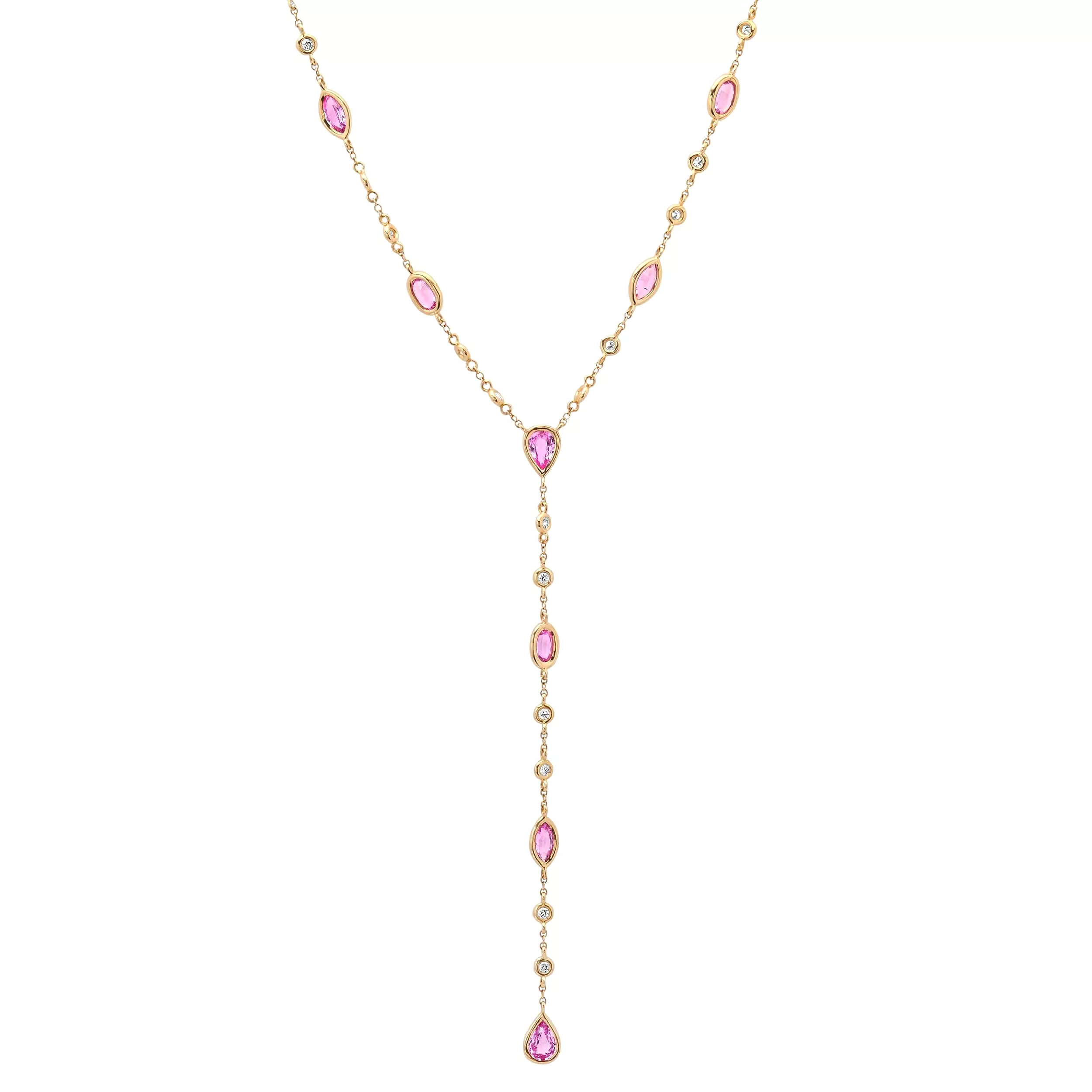 14K Gold Pink Sapphire & Diamond Y Necklace