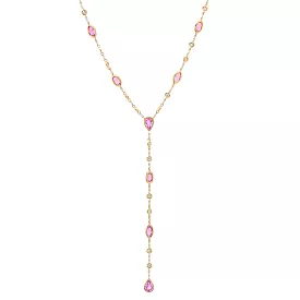 14K Gold Pink Sapphire & Diamond Y Necklace