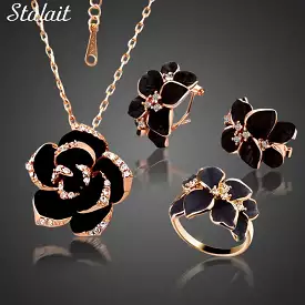 3 In One High Quality Gold Plated Earring Set Earrings Necklace Ring Clover Jewelry Set For Women