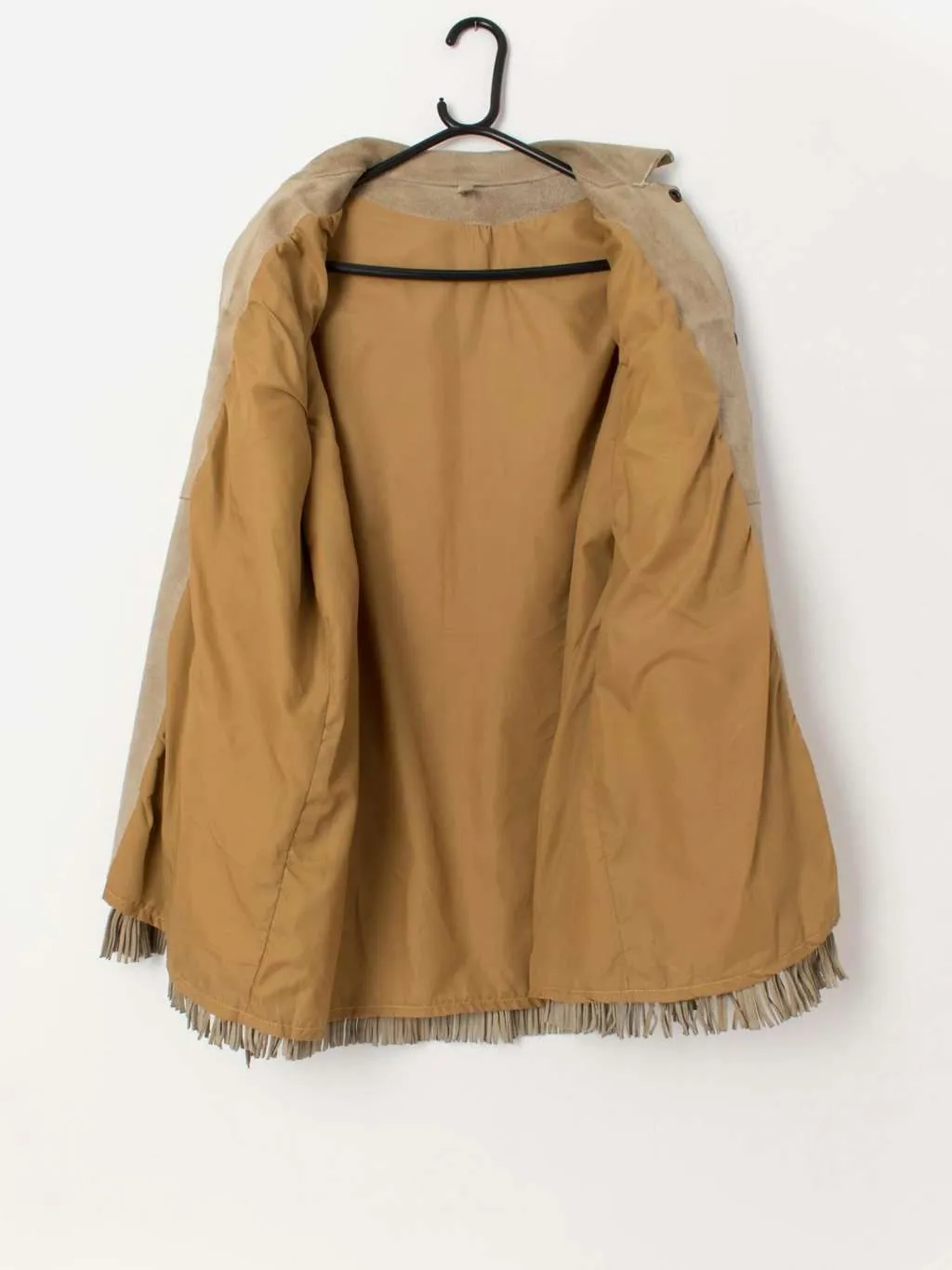 70s vintage suede fringed jacket with snap button closure – Medium