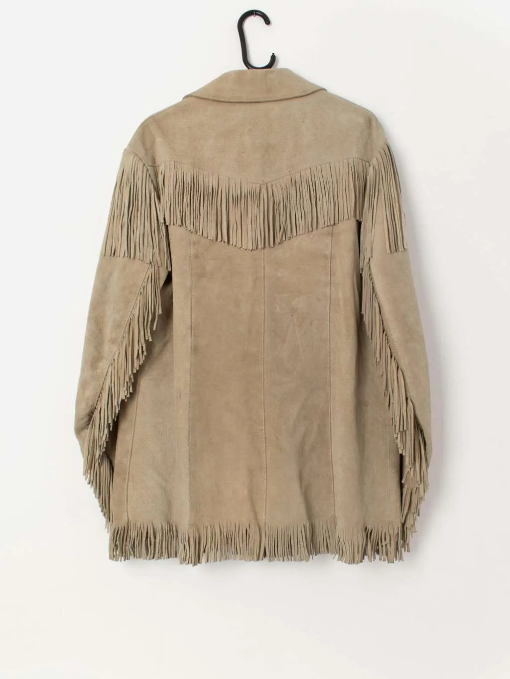 70s vintage suede fringed jacket with snap button closure – Medium