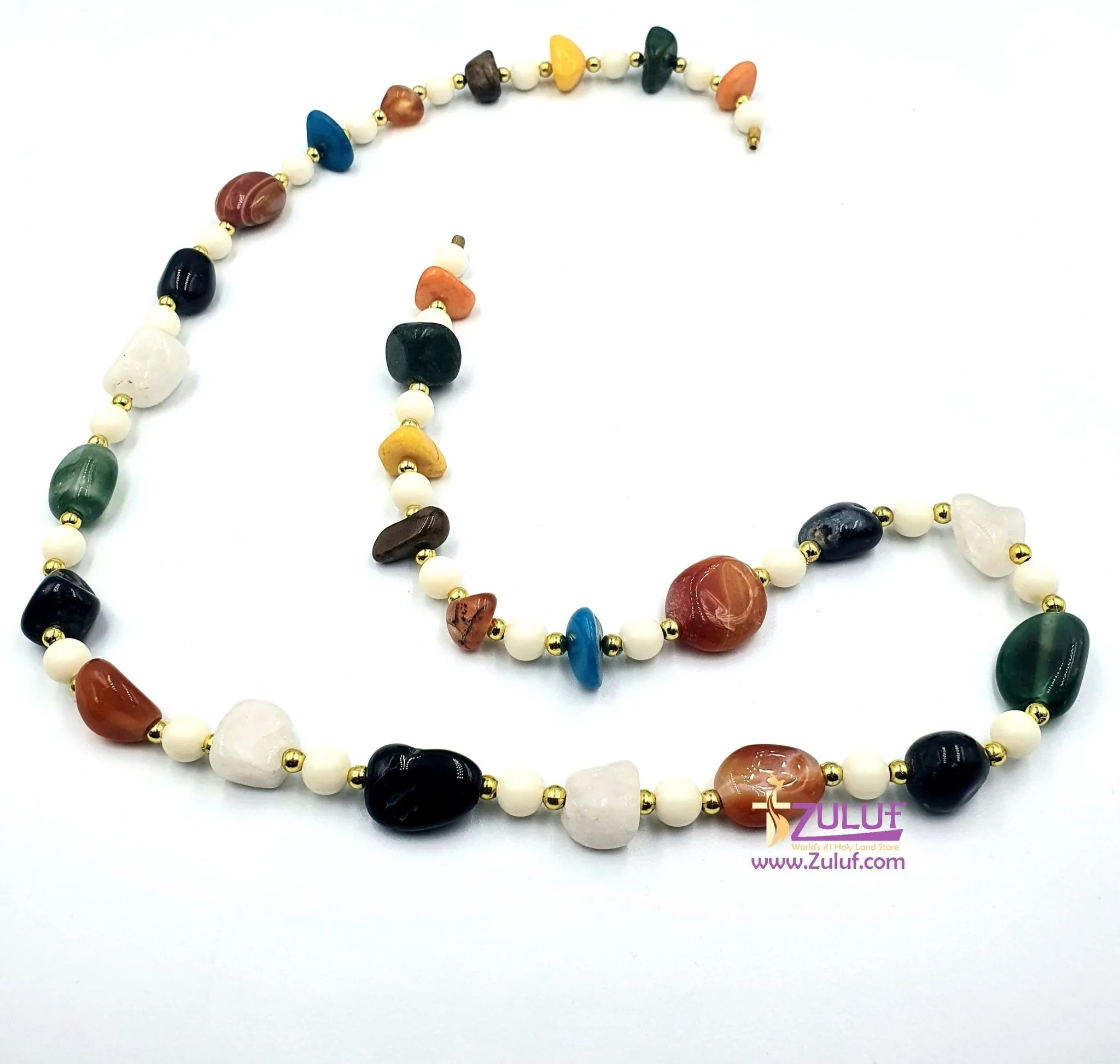  A Rare Special Holy Land Stones Necklace with Golden Spacers Very Unique Design natural Stones 70cm / 27.5 Inches Long - SPEC00