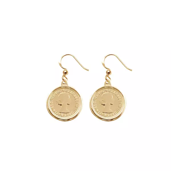 A Von Treskow Coin Yellow Gold Threepence Earrings