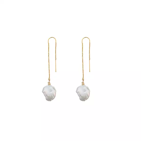 A Von Treskow Yellow Gold Keshi  Pearl Chain Earrings