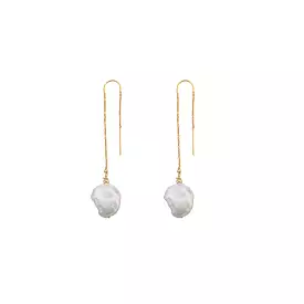 A Von Treskow Yellow Gold Keshi  Pearl Chain Earrings