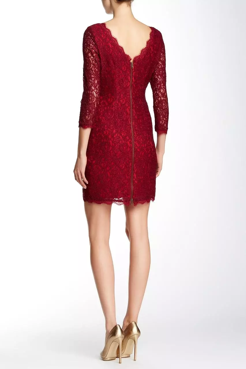 Adrianna Papell - 41864780 Quarter Length Sleeve Lace Dress - 1 Pc Chianti in Size 6 Available