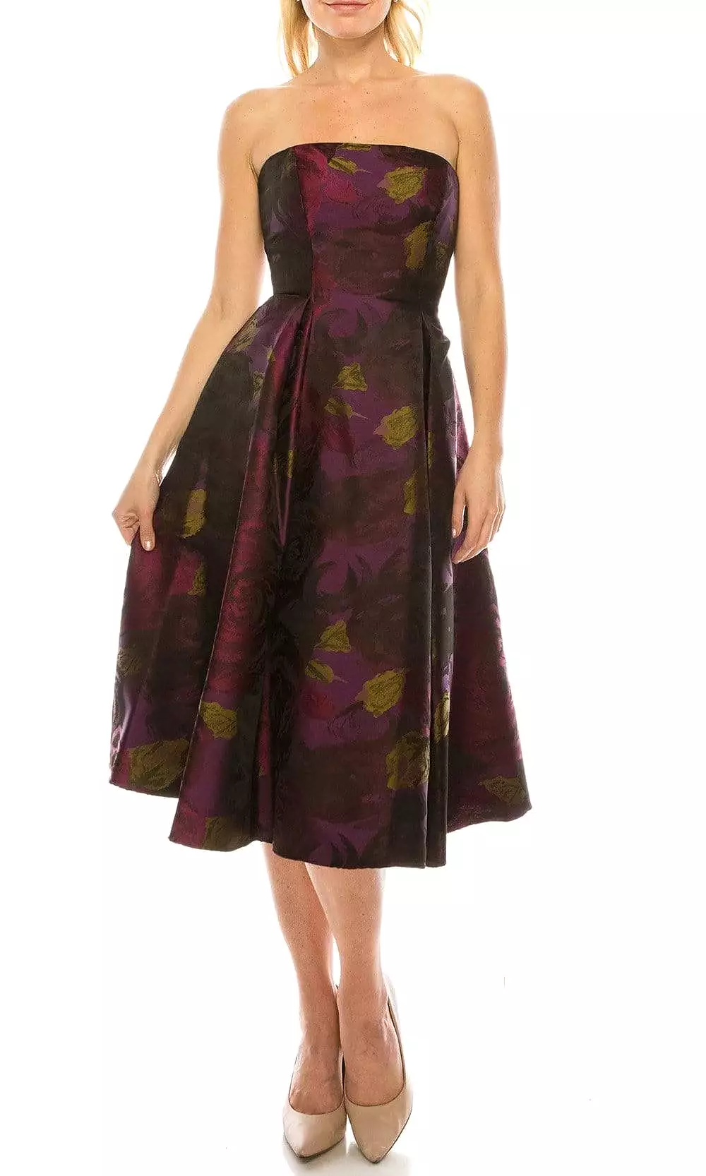 Adrianna Papell - 41887910 Floral Straight Tea Length Dress