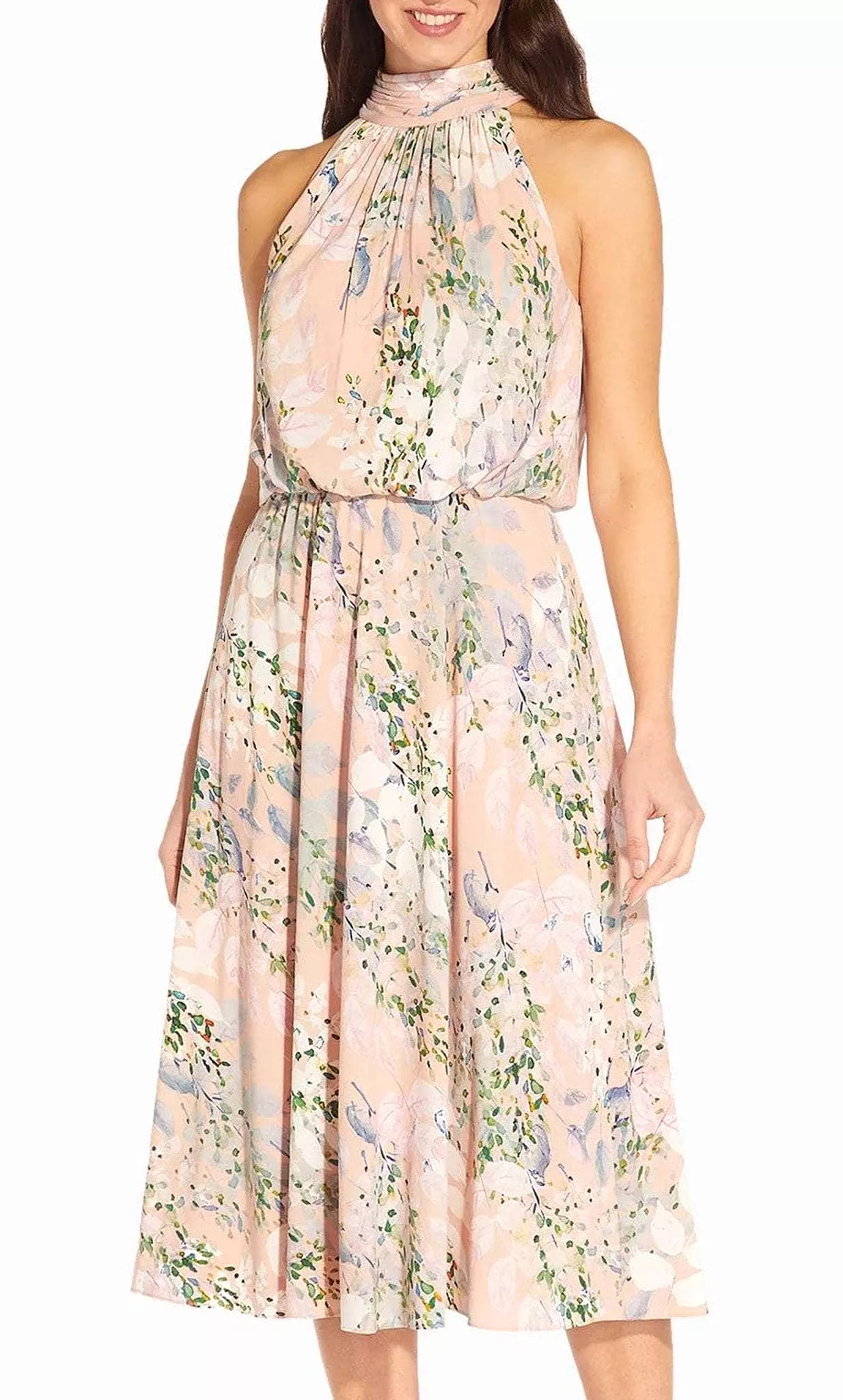 Adrianna Papell AP1D104505 - Floral A-line Tea-Length Dress