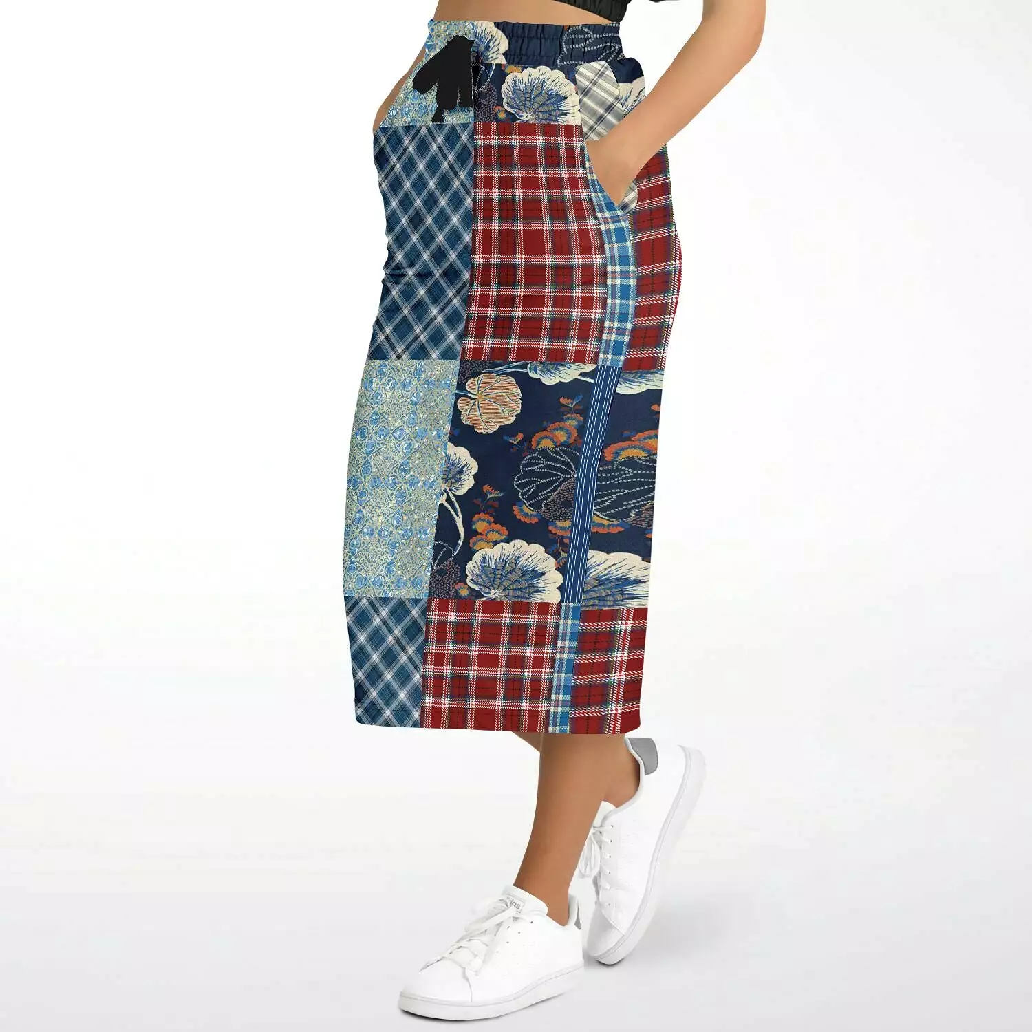 Andromeda Blue Patchwork Eco-Poly Long Pocket Skirt