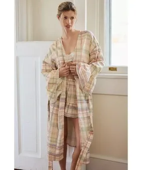 Anthropologie Ruffled-Long-Sleeve Flannel Robe