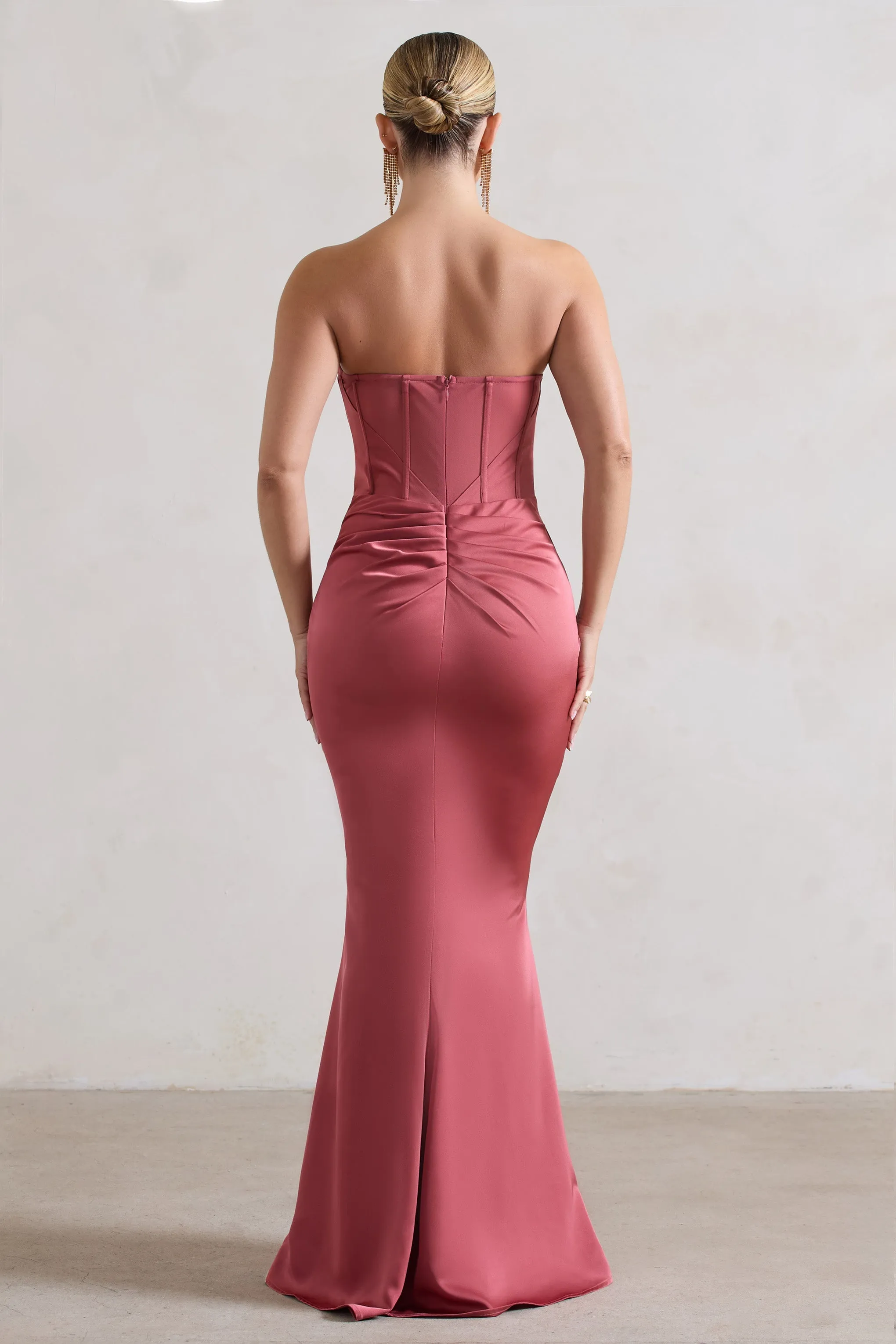 Ardelle | Rose Pink Satin Corseted Wrap Maxi Dress