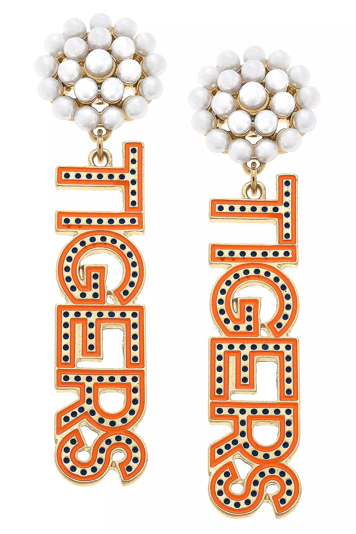 Auburn Tigers Pearl Cluster Dotted Enamel Drop Earrings in Orange