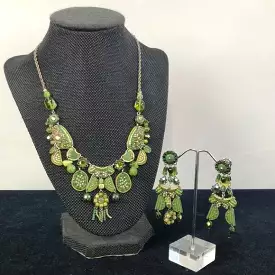 Ayala Bar Green Beaded Necklace/Dangle Earrings