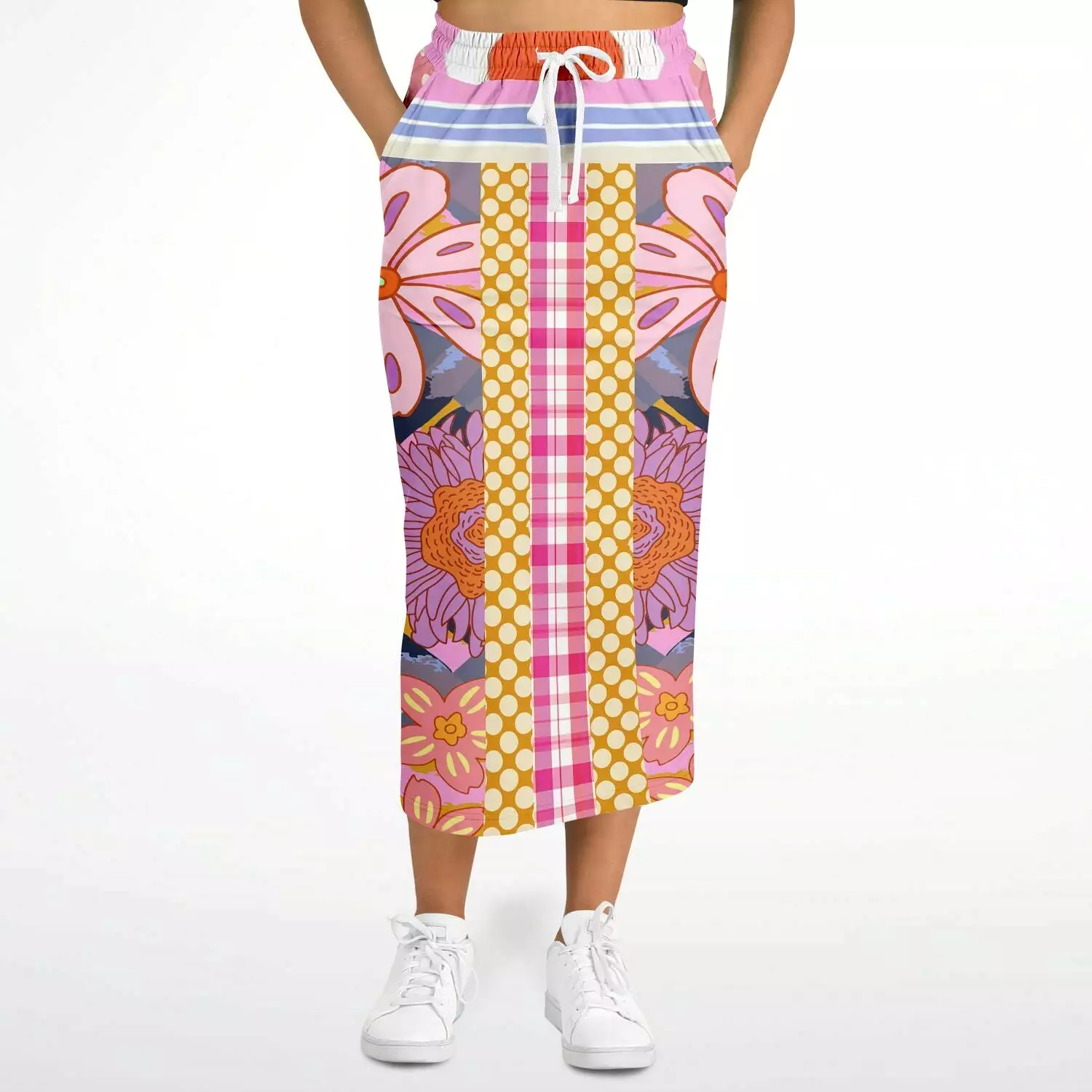 Bahama Mama Pink Patchwork Floral Eco-Poly Long Pocket Skirt