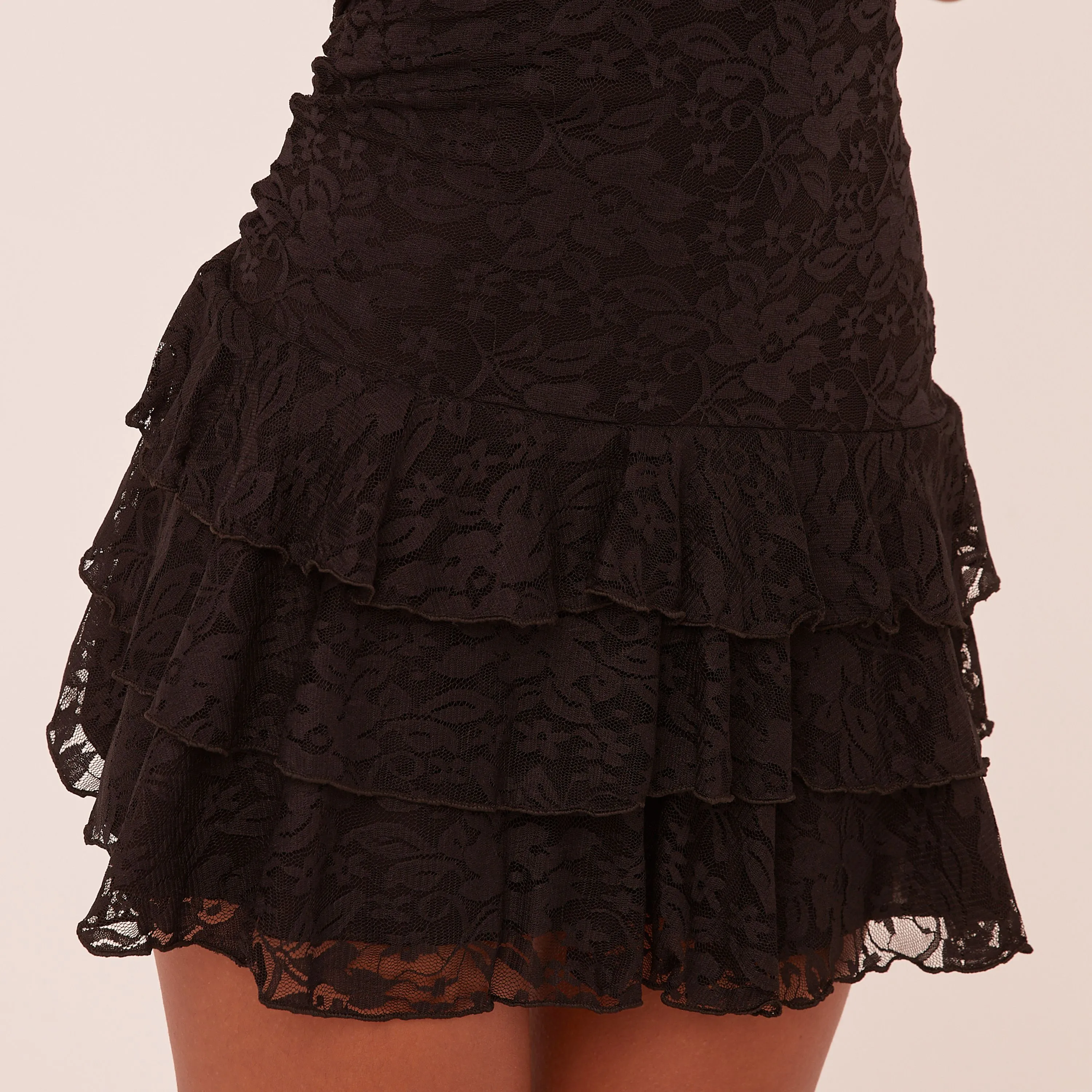 Bandeau Frill Hem Mini Dress In Black Lace