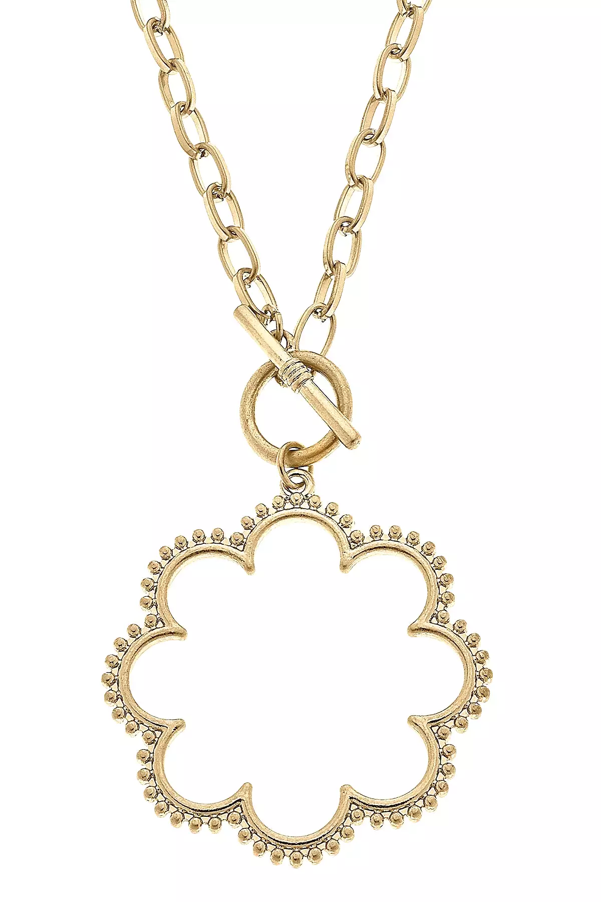 Belle Studded Flower T-Bar Necklace in Worn Gold by CANVAS