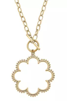 Belle Studded Flower T-Bar Necklace in Worn Gold by CANVAS