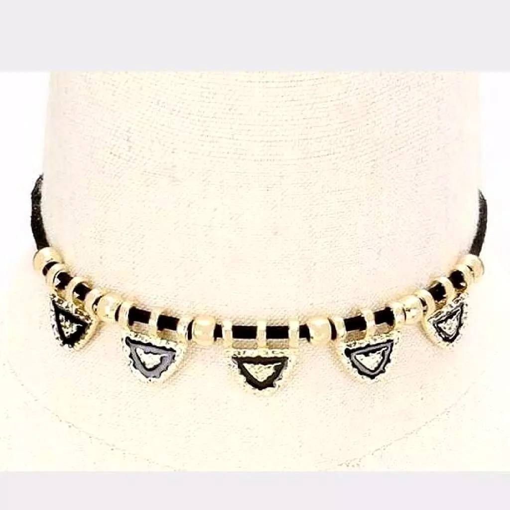 Black and Gold Hammered Metal Triangle Choker