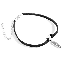 Black Choker with Silver Circle and Feather Charm