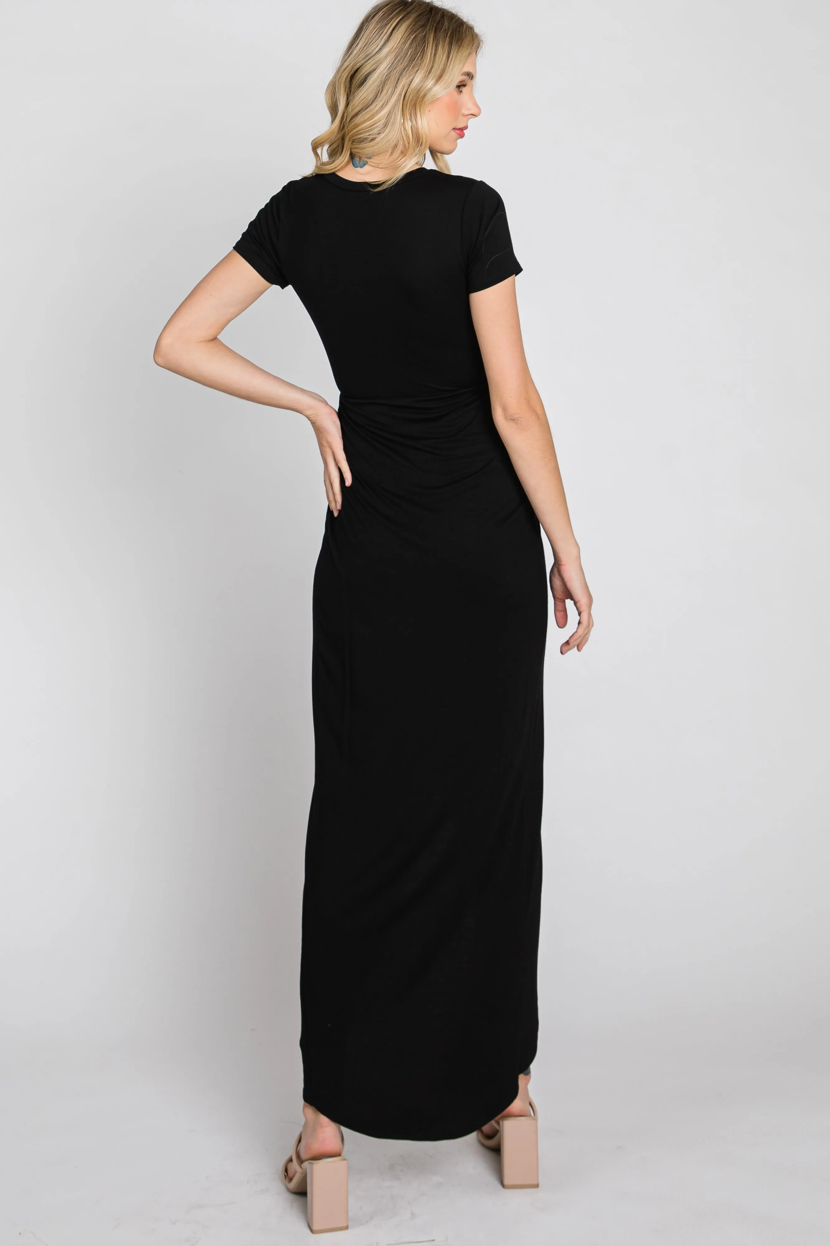 Black Short Sleeve Wrap Hem Maxi Dress