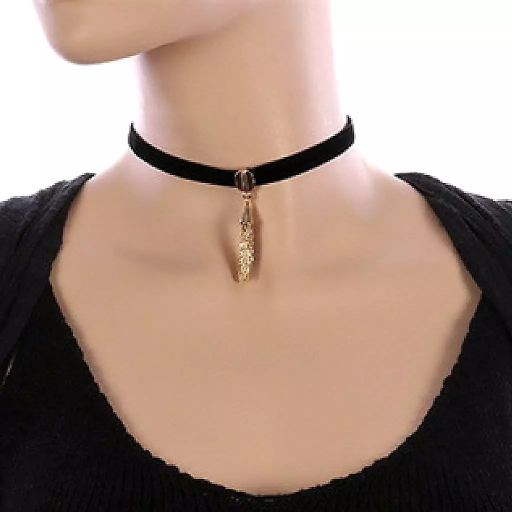 Black Velvet and Gold Chain Tassel Choker