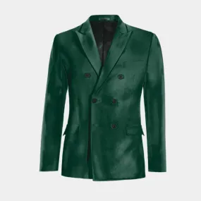  Blazer cruzada verde azulado de terciopelo solapa en pico