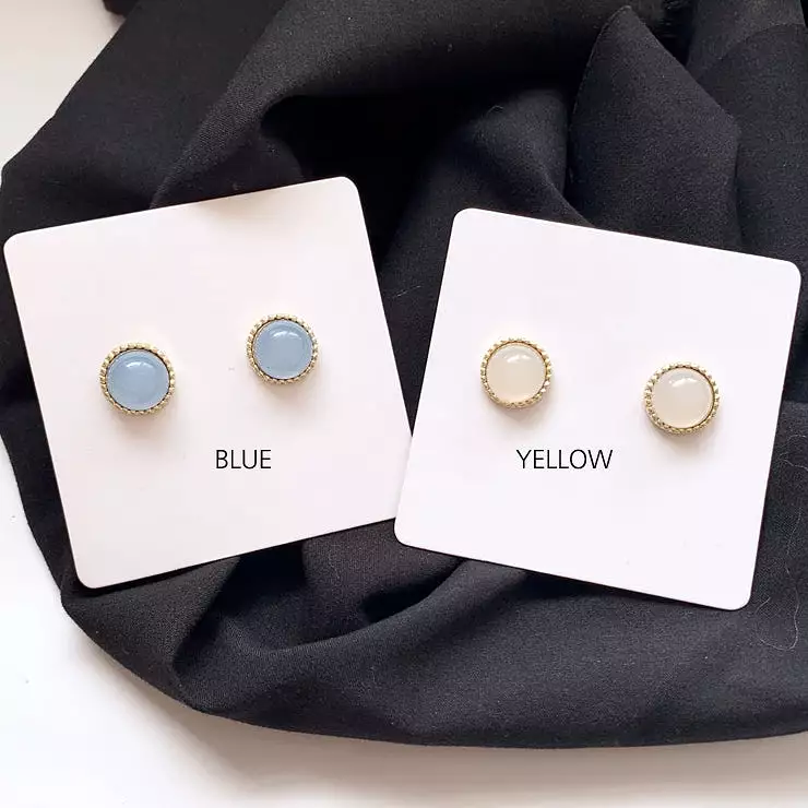 Blue Yellow Bling Rounded Earrings Gifts Korean Jewelry Womens Accessories Luxury Fashion Dating Party Clubber Elegant Wedding L