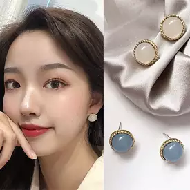 Blue Yellow Bling Rounded Earrings Gifts Korean Jewelry Womens Accessories Luxury Fashion Dating Party Clubber Elegant Wedding L