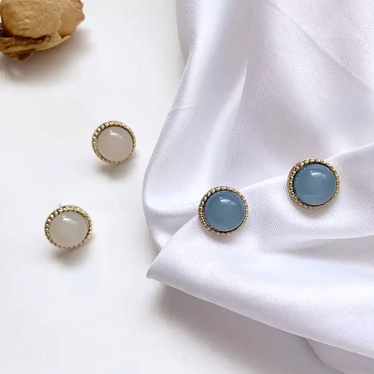 Blue Yellow Bling Rounded Earrings Gifts Korean Jewelry Womens Accessories Luxury Fashion Dating Party Clubber Elegant Wedding L