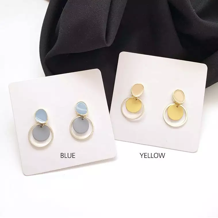 Blue Yellow Glossy Gold Rounded Earrings Gifts Korean Jewelry Womens Accessories Luxury Fashion Dating Party Clubber Elegant Wed