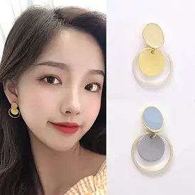 Blue Yellow Glossy Gold Rounded Earrings Gifts Korean Jewelry Womens Accessories Luxury Fashion Dating Party Clubber Elegant Wed