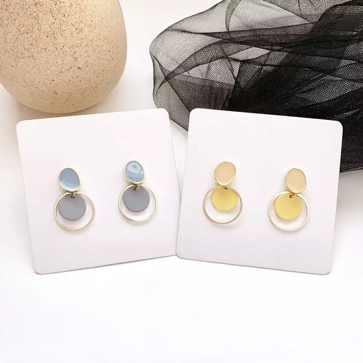 Blue Yellow Glossy Gold Rounded Earrings Gifts Korean Jewelry Womens Accessories Luxury Fashion Dating Party Clubber Elegant Wed