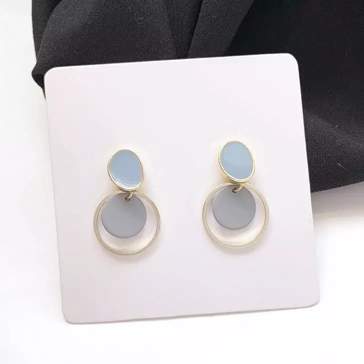 Blue Yellow Glossy Gold Rounded Earrings Gifts Korean Jewelry Womens Accessories Luxury Fashion Dating Party Clubber Elegant Wed