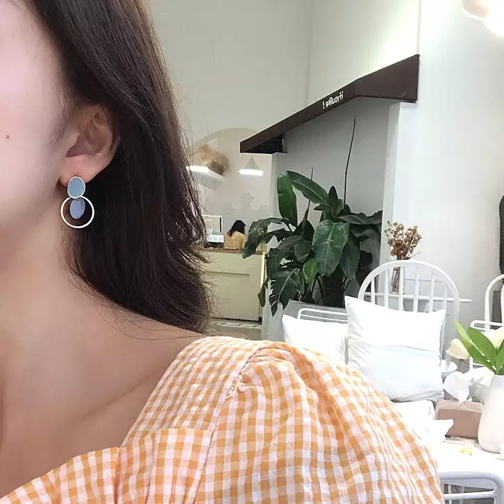 Blue Yellow Glossy Gold Rounded Earrings Gifts Korean Jewelry Womens Accessories Luxury Fashion Dating Party Clubber Elegant Wed