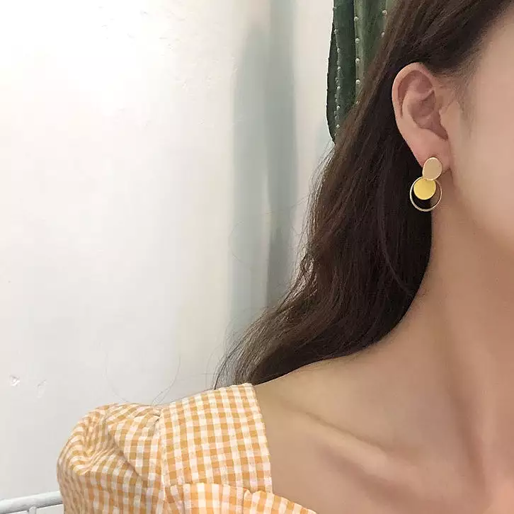 Blue Yellow Glossy Gold Rounded Earrings Gifts Korean Jewelry Womens Accessories Luxury Fashion Dating Party Clubber Elegant Wed