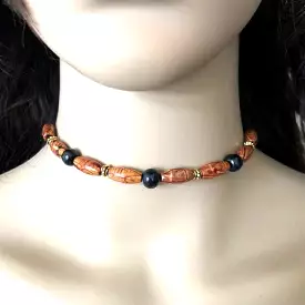 Brown and Black Wood Beaded Choker