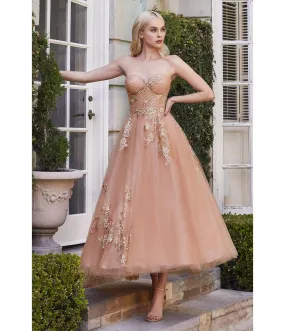 Cinderella Divine  Rose Gold Tea Length Tulle Dress