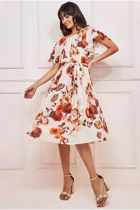 City Goddess Wrap Back Flutter Sleeve Midi Dress