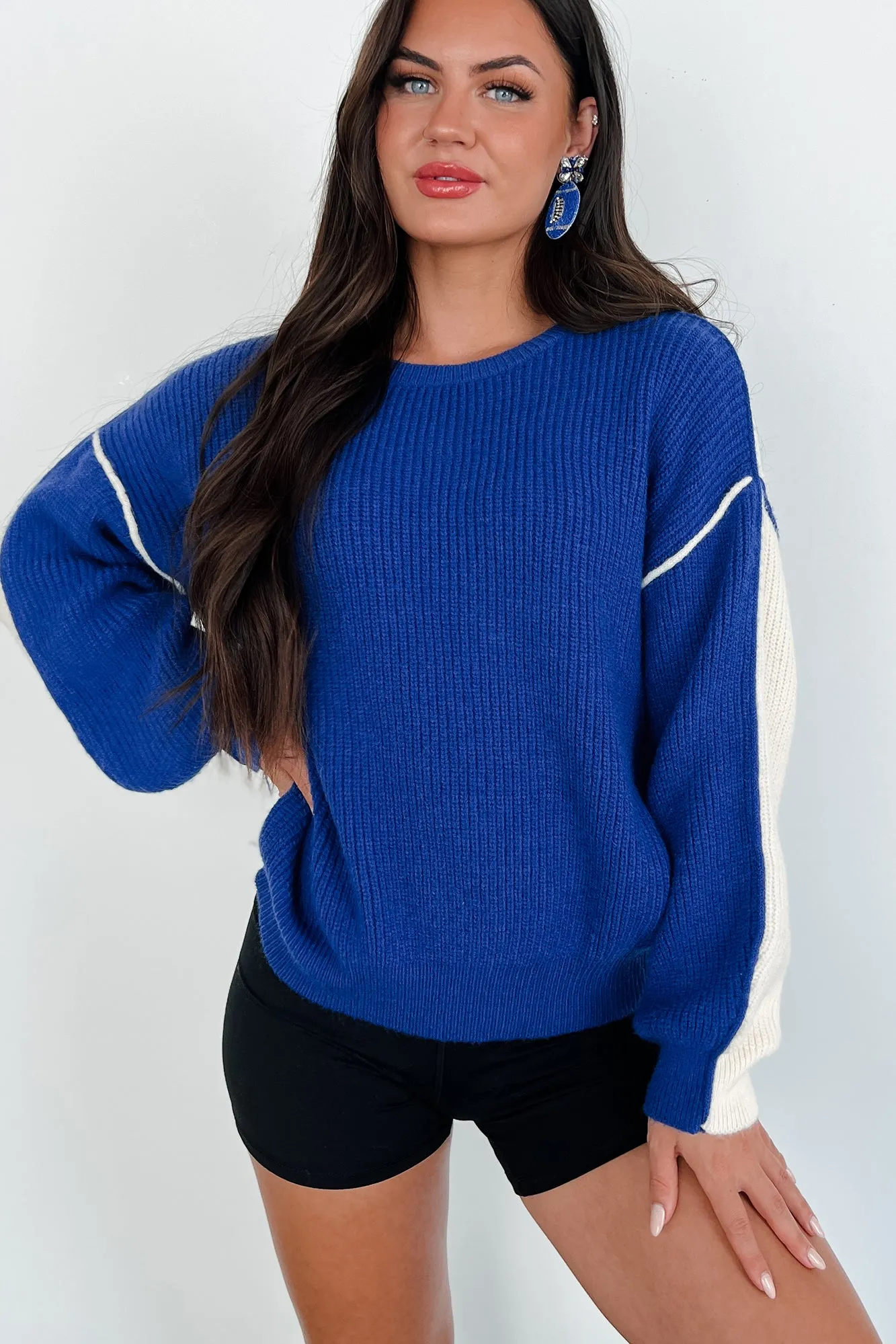 Competitively Cute Colorblock Sweater (Blue/Ivory)